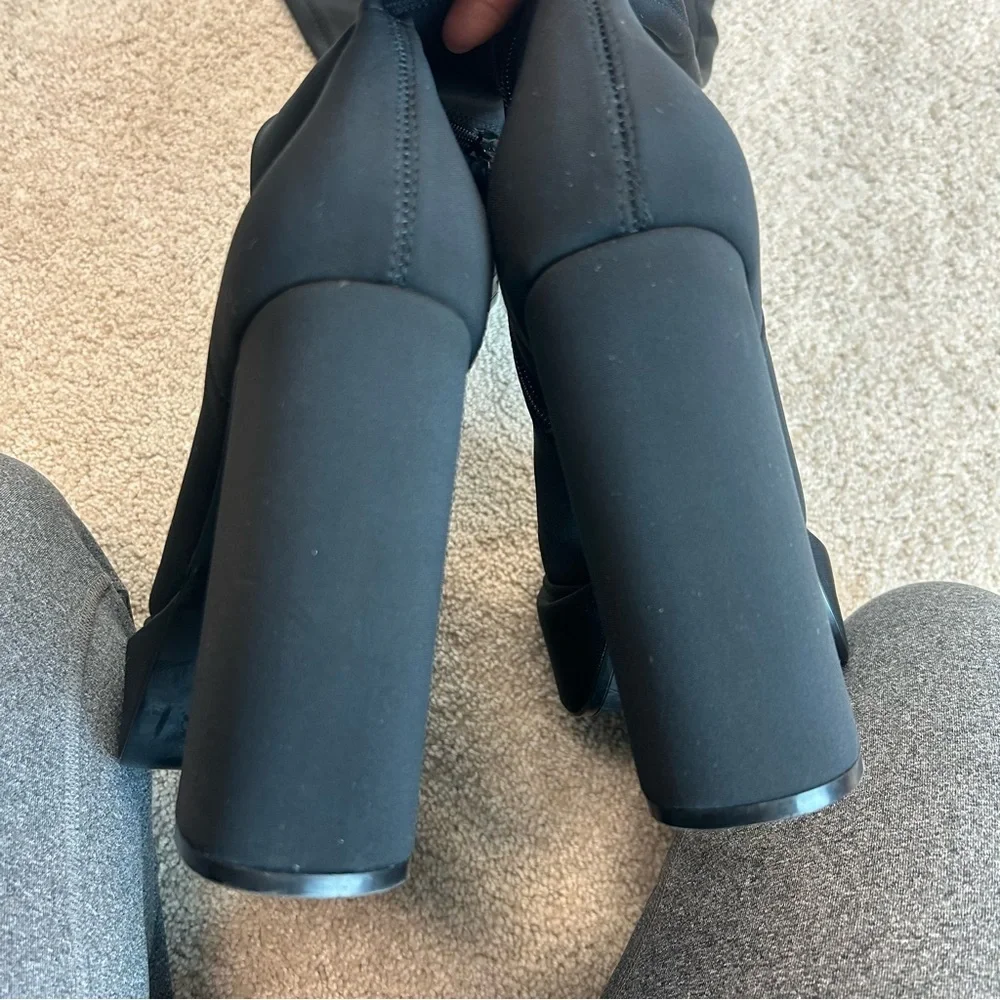 Zara black chunky heel platform fabric over the knee thigh high boots Sz 40 NWOT